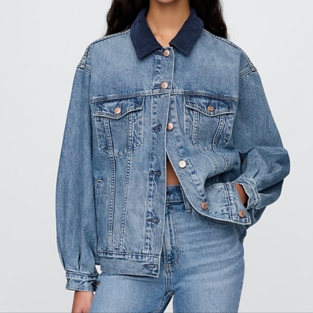 Gap x Doen Denim Jacket XS navy corduroy collar